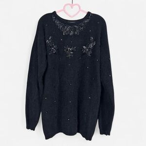 Rafaella vintage black sequined angora rabbit hair & lambswool sweater